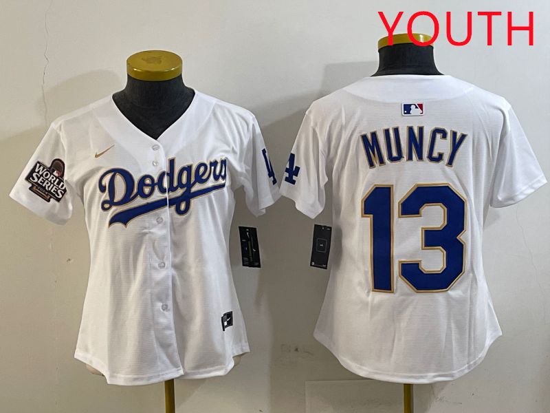 Youth Los Angeles Dodgers #13 Muncy White Gold Game 2025 Nike MLB Jersey style 3->youth mlb jersey->Youth Jersey